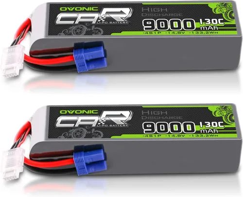 OVONIC 4S LiPo Batería 9000mAh 14.8V 130C RC Batería con conector EC5 (paquete de 2)