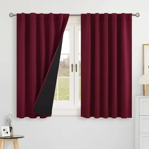 Miniatura 104 de BGment Cortinas 100% opacas beige de 63 pulgadas de largo con forro aislante térmico, bolsillo para varilla y lengüeta trasera de doble capa