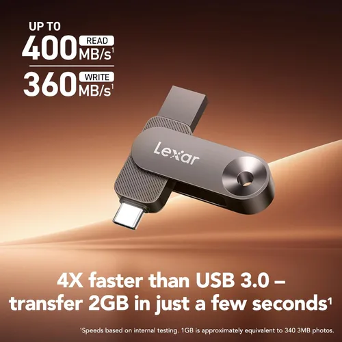 Miniatura 3 de Lexar Unidad dual de estado sólido de 128 GB D500 USB 3.2 Gen 1, para dispositivos USB tipo C/USB tipo A, lectura de hasta 400 MB/s, compatible