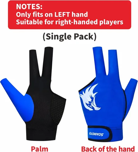Miniatura 2 de Guante de piscina para mano izquierda, 3 dedos para diestros, guantes de billar transpirables, de secado rápido, guantes duraderos para taco de Verde