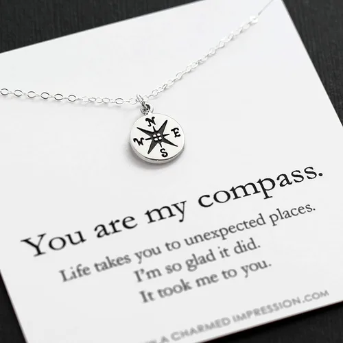 Miniatura 2 de A Charmed Impression Collar de brújula de plata de ley - You Are My Compass regalo para esposa novia