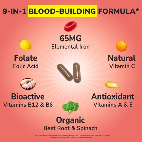 Miniatura 3 de Vitalibre Suplemento de hierro para mujeres y hombres, bisglicinato de hierro, 65 mg de hierro elemental, sin estreñimiento, con vitaminas C, B6