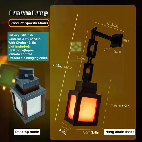 Miniatura 6 de Linterna Pixelada de Noche, Regalo de Navidad 2026, LED de 16 Colores, Linterna Colgante Cambiante de Minecraft - Luces de Noche Recargables