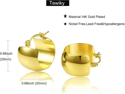 Miniatura 17 de Aretes de aro gruesos de oro para mujer, chapados en oro de 14 quilates, aretes de aro triple, hipoalergénicos, a la moda, aretes de aro gruesos