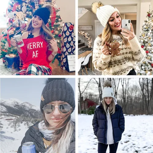 Miniatura 6 de FURTALK - Gorro de punto para el invierno con pompón de piel sintética, cálido, para mujeres