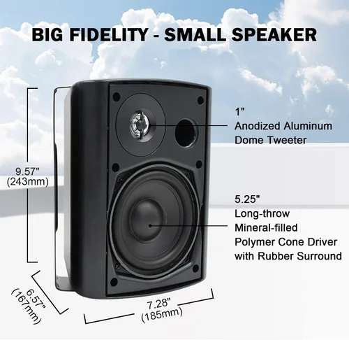 Miniatura 2 de Herdio Altavoces Bluetooth para exteriores de 5.25 pulgadas, 600 W, impermeables, con cable, montaje en pared, sistema de altavoces resistentes a