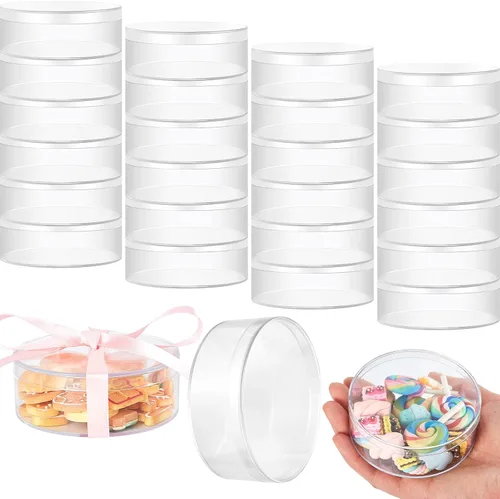 Taiyin 50 cajas circulares de acrílico de plástico con tapa, caja de acrílico transparente, organizador pequeño de cubos redondos de 3 pulgadas,