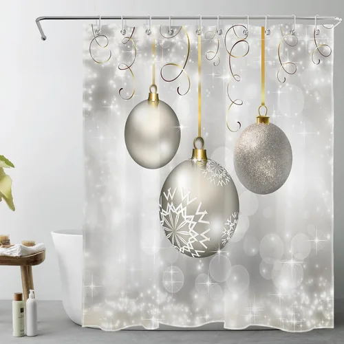 Miniatura 9 de LB Cortina de ducha de flores blancas y moradas para baño, lindo pájaro y hojas de otoño sobre tela beige con ganchos, juego botánico floral