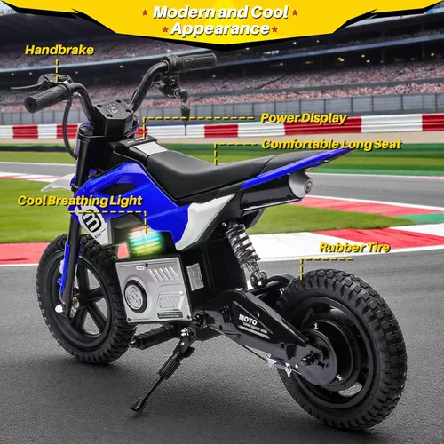 Miniatura 2 de Blitzshark Motocicleta Eléctrica de Tierra de 24 V para niños, motocicleta eléctrica con motor de 200 W de 5 a 12 años, motocicleta eléctrica