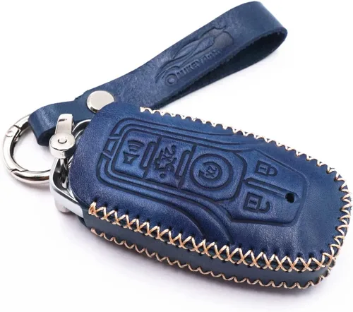 Funda de cuero para llavero de 5 botones para Ford Mustang Explorer Taurus F-150 Fusion Mondeo Edge Lincoln MKZ MKC MKX (azul)