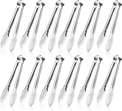 Paquete de 12 pinzas pequeñas para servir, XEVOM pinzas de acero inoxidable para azúcar, mini pinzas para aperitivos, pinzas de cocina de metal para