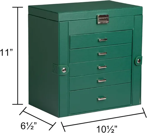 Miniatura 2 de Frebeauty Joyero grande, organizador de joyas de piel sintética de 6 niveles con cerradura, estuche de almacenamiento multifuncional con espejo