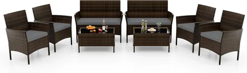Miniatura 23 de RELAX4LIFE Juego de muebles de patio de 4 piezas – Juego de muebles de ratán para conversación al aire libre con cojines, mesa de centro de cristal