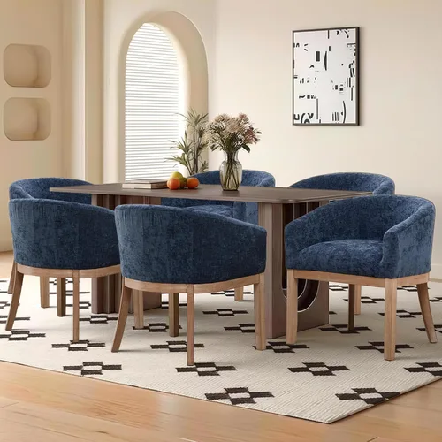 Miniatura 9 de SoarFlash Sillas de comedor tapizadas modernas de mediados de siglo con brazos, juego de 2, sillas de cocina y comedor de lino de granja, con marco