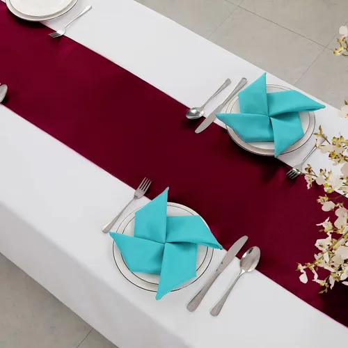 Miniatura 4 de Horbaunal Paquete de 24 caminos de mesa de satén burdeos de 12 x 108 pulgadas, caminos de mesa suaves para banquetes de boda, fiesta de cumpleaños