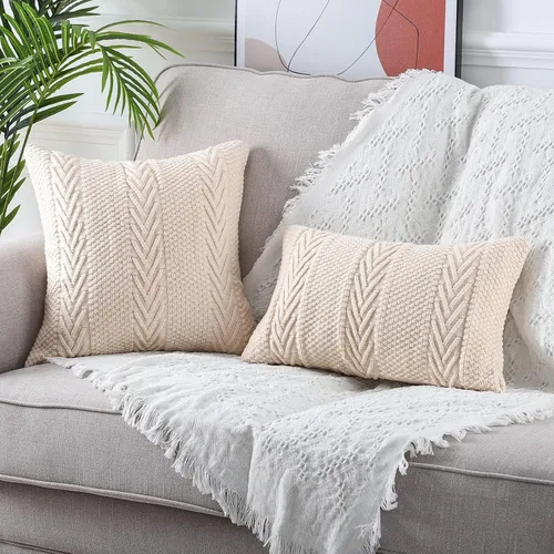 Miniatura 5 de MANDIOO Fundas de almohada decorativas de punto de algodón, suaves y acogedoras, fundas de cojín para exteriores, fundas de almohada modernas