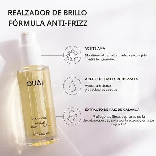 Miniatura 5 de OUAI Aceite para el cabello, aceite protector del calor del cabello para el control del encrespamiento, añade brillo y suaviza las puntas abiertas
