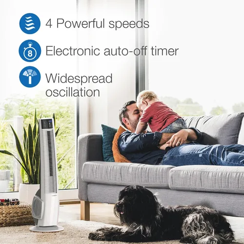 Miniatura 4 de Lasko Ventilador de torre oscilante con control remoto, ventilador de torre para dormitorio y oficina, 4 velocidades silenciosas, 38 pulgadas