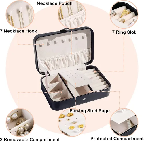 Miniatura 5 de Kendal Travel Jewelry Box, Small Portable Jewelry Organizer Mini Jewelry Case for Women, Earing Organizer, Leather Portable Jewelry Storage Boxes