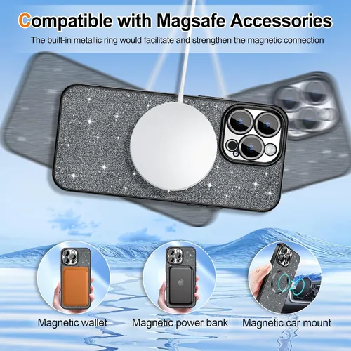 Miniatura 5 de Hython Funda para iPhone 13 Pro Max con purpurina, fundas magnéticas transparentes para teléfono con protector de lente de cámara