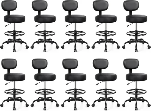 Miniatura 11 de Brick Attic Silla de dibujo con respaldo, taburete ajustable con ruedas, taburete giratorio de piel sintética para oficina, spa, estudio, mostrador