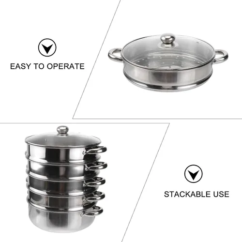 Miniatura 8 de Hemoton Olla de vapor de acero inoxidable de 14.7 pulgadas, olla multifuncional de 5 niveles para cocinar albóndigas, verduras, sopa, práctica