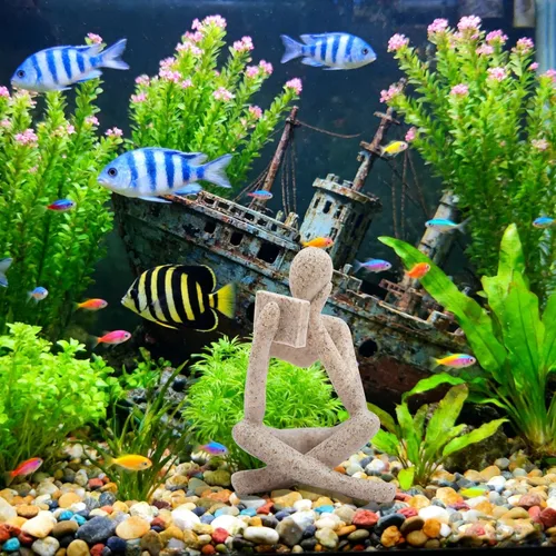 Miniatura 8 de Oooct Estatua de astronauta decoración de pecera, decoración de acuario de peces pequeños de resina, adorno de figura pequeña de pecera, adornos