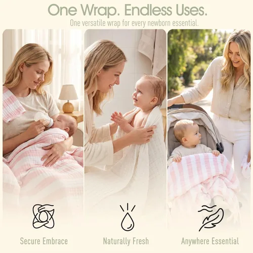 Miniatura 4 de Juego de 5 toallas de muselina para bebé, 100% algodón orgánico, suave y absorbente para recién nacidos a niños pequeños, regalo de regalo de bebé