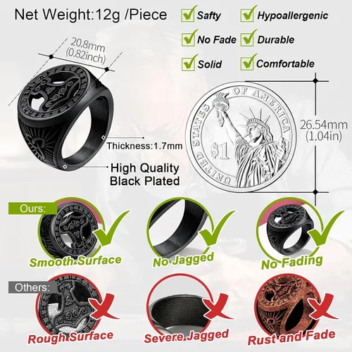 Miniatura 3 de FaithHeart Viking Vegvisir Pirate Compass Anillos, Acero Inoxidable Chapado en Oro de 18K Símbolo nórdico Vintage Joyería Personalizada Personalizada
