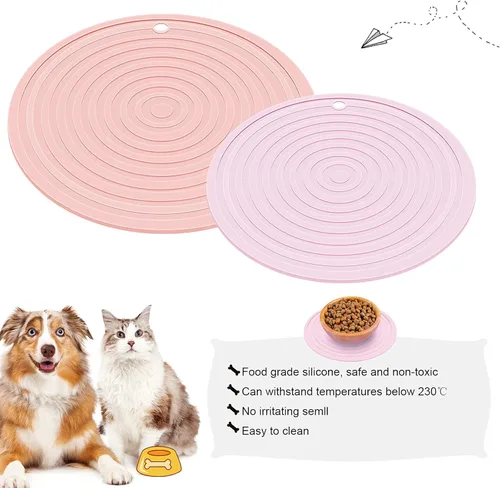 Miniatura 7 de Tapete de silicona de 2 piezas de comida para mascotas para perros y gatos, mantel individual para evitar el desbordamiento de alimentos y agua