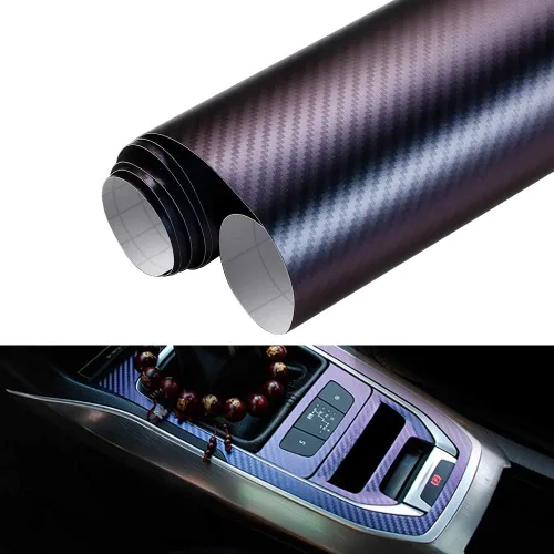 Miniatura 6 de LZLRUN Rollo de vinilo de fibra de carbono camaleón 3D de color morado a azul para automóvil, película adhesiva de liberación de aire sin burbujas