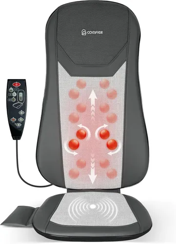 COMFIER - Masajeador Shiatsu de espalda completa para silla con calor, con 2 velocidades Shiatsu, almohadilla de masaje para silla con punto