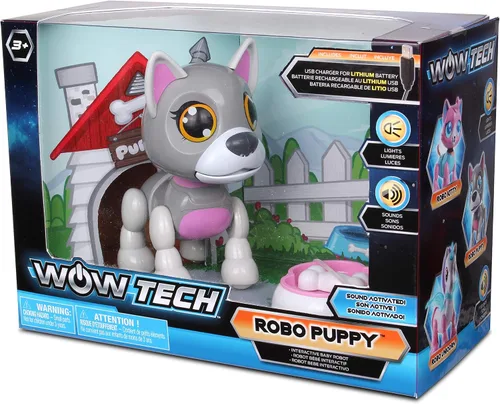 Miniatura 6 de NKOK USB PetBotz - Robo Puppy, recargable, miniatura, robot interactivo para mascotas, iluminado, activado por sonido, hace ruidos bajo orden, viene
