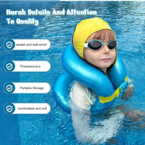 Miniatura 4 de Chaleco de natación para niños pequeños de 3-6/5-12 años, 30-50/50-90 libras, flotadores inflables portátiles para piscina con hebilla de seguridad