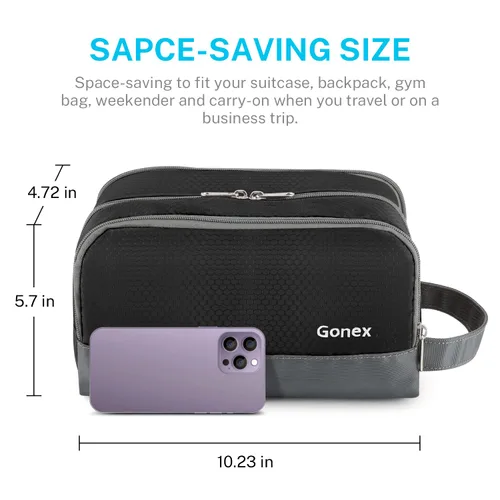Miniatura 5 de Gonex Neceser de viaje de nailon, bolsa de afeitado, organizador de artículos de tocador, color negro