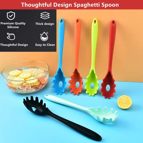 Miniatura 5 de Cuchara de espagueti, tenedor para pasta, tenedor de silicona para pasta, colador de espaguetis de 11.2 pulgadas, servidor de cuchara de fideos