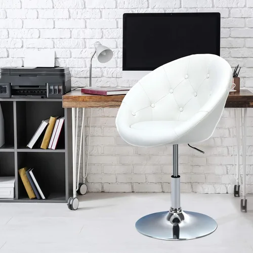 Miniatura 2 de HAPPYGRILL Silla de tocador, taburetes de bar giratorios con marco cromado y respaldo redondo copetudo, silla de maquillaje de altura ajustable
