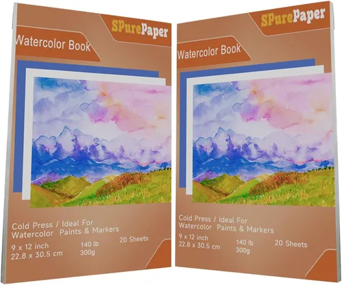 Bloc de papel de acuarela de 9 x 12 pulgadas, papel de color de agua de 140 libras/300 gsm, sin ácidos, 20 hojas texturizadas para pintura, dibujo,