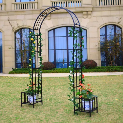 Miniatura 2 de Arco de jardín de acero con cesta para plantas, 7 pies 6 pulgadas de alto x 3 pies 7 pulgadas de ancho, cenador de jardín para varias plantas