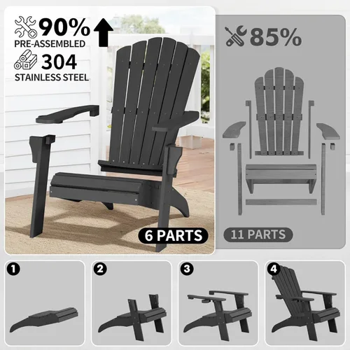 Miniatura 7 de Psilvam Silla Adirondack, silla para hoguera de madera de polietileno de gran tamaño con soporte para tazas, sillas de patio de soporte de 350 Blanco