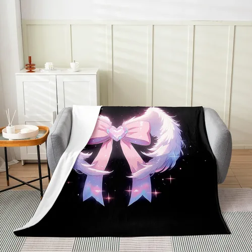 Miniatura 27 de Erosebridal Black Ribbon Bow Fleece Throw Blanket 40"x50" - Ultra-Soft for Couch Sofa Bed,Geometric Stripes Flannel Blanket,Princess Style Bowknot