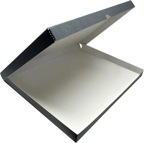 Lineco Caja de almacenamiento de folio, diseño de concha con borde de metal. 18.5 x 24.5 x 1.75 pulgadas, cartón archival, conserva fotos, tarjetas,