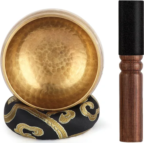 Relaehih Juego de cuencos tibetanos para canto, martillados a mano en Nepal, cuenco de sonido para meditación, yoga, chakra, accesorios de Negro