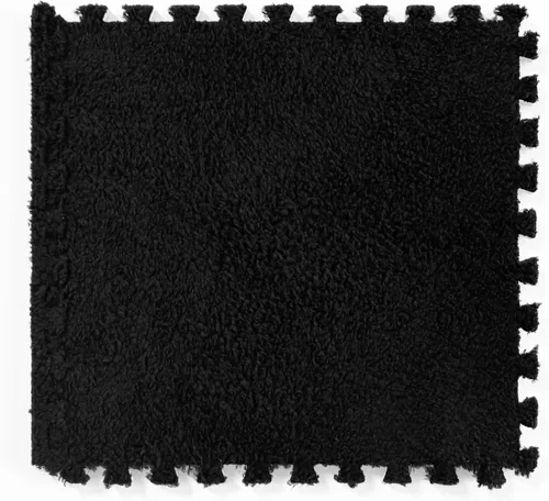 Miniatura 8 de 12 piezas de baldosas de alfombra de espuma entrelazadas para niños con borde, cuadrados gruesos de alfombra de felpa, tapetes de juego para el Negro