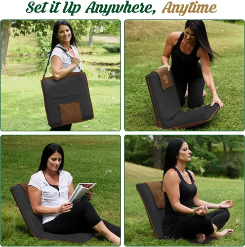 Miniatura 5 de Silla de meditación japonesa de suelo con soporte para la espalda para adultos - Silla de meditación premium con respaldo ajustable y plegable