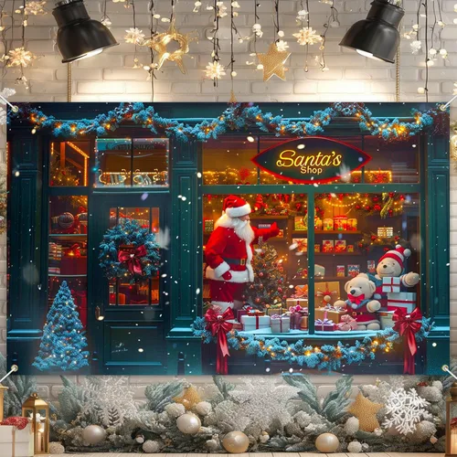 Miniatura 14 de BlissYard Cartel de Feliz Navidad de 71 x 43 pulgadas, fondo rojo y dorado, caja de regalo, fondo de fotografía, fondo de fotografía para interiores