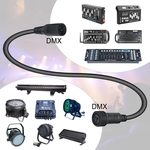 Miniatura 3 de Cable de cable de luces de escenario al aire libre, cable DMX aterproof de 3.3 ft/3.2 pies con XLR macho para luz Par LED impermeable usada por