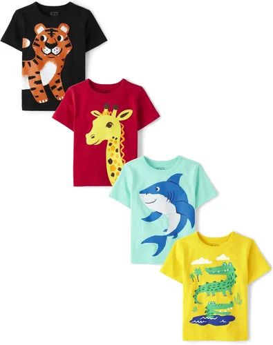 Miniatura 7 de The Children's Place Baby Boys and Toddler Dinos,Animals,Cars Short Sleeve Graphic T-Shirts,4 Pack Iguana/Perezoso/Tiburón/Animales