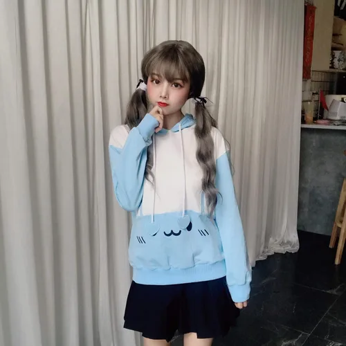Miniatura 4 de Packitcute Sudadera con capucha de conejo, estampado kawaii, holgada, casual, sudadera con capucha