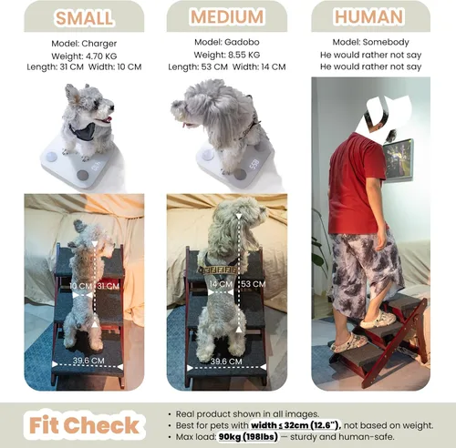 Miniatura 6 de MEWANG Escaleras de madera para mascotas/escalones para mascotas, escaleras plegables 3 en 1 y rampa para camas y autos, escalera portátil para 3